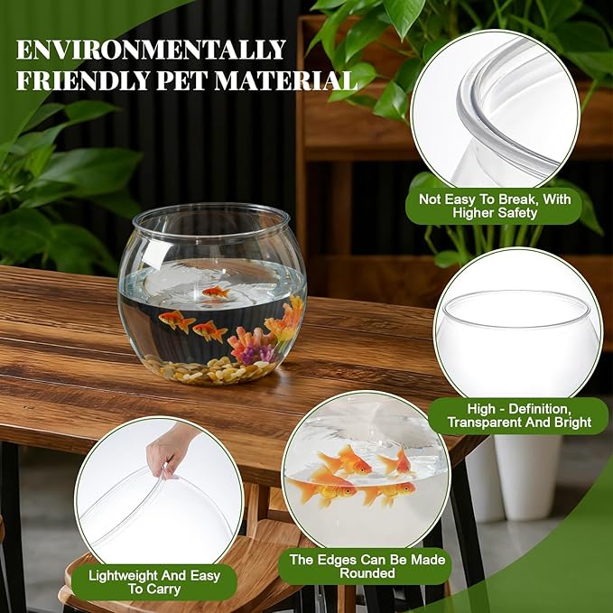 Geelin 1 Gallon Plastic Fish Tank Large Bowl Shatterproof with Crystal Clear Clarity for Terrarium, Flower Vase Centerpiece Gift for Fish Lovers (Round)