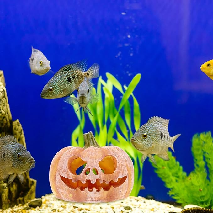 Milisten Orange Resin Halloween Pumpkin Fish Hideout, Aquarium & Terrarium Decor, Modern Realistic Simulated Modeling, Tabletop, All Seasons