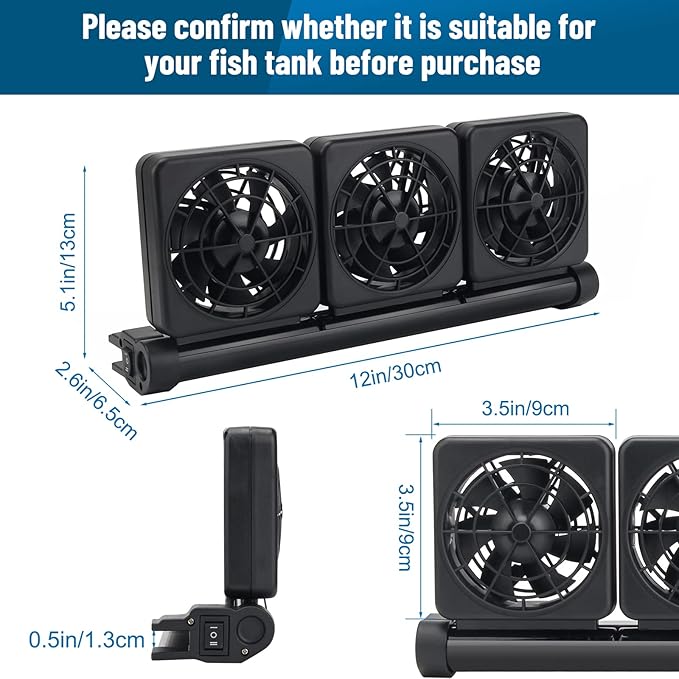 Aquarium Fan 2 3 4 Heads, Aquarium Chillers Cooling Fan Adjustable Fish Tank Cooling Fan with 2 Wind Speed Fan for Water Tank, Aquarium Tank Chiller (3 Head)