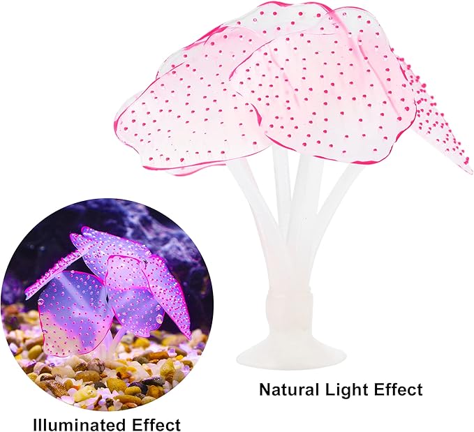VOCOSTE Soft Silicone Glowing Aquarium Simulation Coral with Sucker, Fluorescence Aquatic Artificial Coral for Fish Tank Decoration, Pink