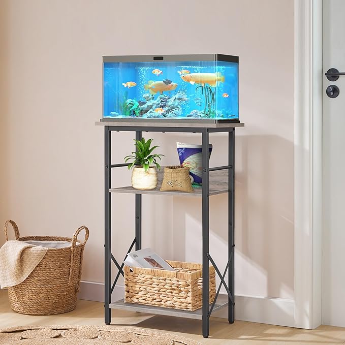 HOOBRO 10 Gallon Aquarium Stand, 3-Tier Fish Tank Stand with Storage, Reptile Turtle Tank Stand with Metal Frame, 20.5" L x 11" W , Greige BG52FT01