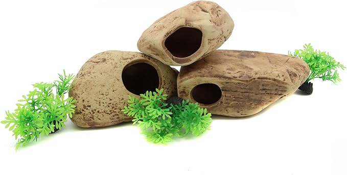 ALEGI Stackable Aquarium Ceramic Decorations Rock Caves,Betta Fish Tank Decor Accessories,Hideaway for Shrimp Cichlid Hiding Breeding Spawning (Set of 3)