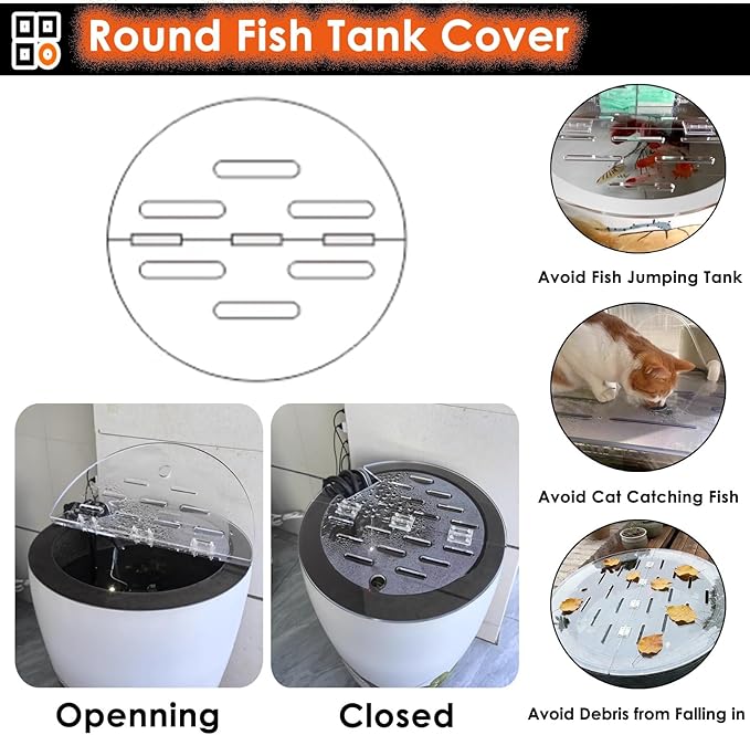 LZMZMQ Customizable Round Fish Tank Cover, Acrylic Plate Aquarium Anti-Jumping Lid Flip-top, Avoid Cat Catching Fish, with Vent Port(75cm/30in)
