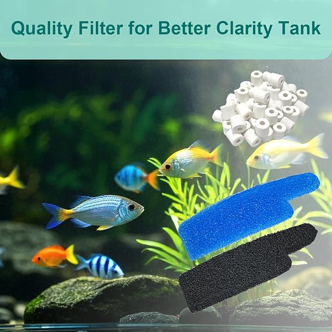 17-Set Filter Media Kit Replacement for Seachem Tidal 75 Gallon (300 Liters) Large Aquarium Fish Tank Filter, Comprising: Ceramic Rings, Blue Foam Filters, Carbon Sponge Filters, 1 Brush and Mesh Bags
