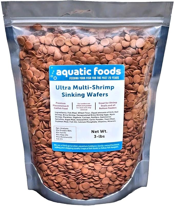 Ultra Multi-Shrimp 12mm - 1/2" Sinking Wafers of 10-Types of Shrimp. Ideal for Plecos, Shrimp, Snails, Crabs, Bottom Fish, All Herbivorous and Omnivorous Tropical Fish...3-lb Bag