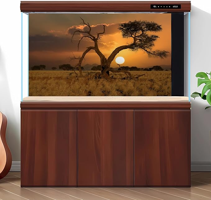 Sunset Desert Reptile Tank Background Beautiful Sunrise Desert Old Tree Terrarium Background Sand Peaks Dunes Sunset Over Desert Reptile Habitat Background Sunset Desert Aquarium Background 72x24in