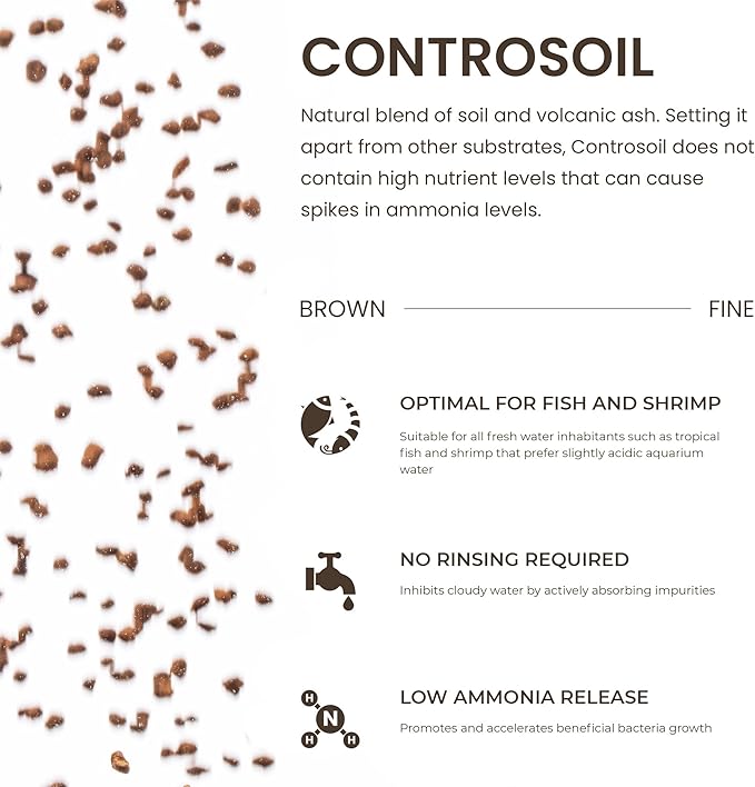 Ultum Nature Systems Controsoil - Freshwater Aqua Soil Substrate for Fish, Shrimp, Live Plant Propagation and Aquascaping - 6.8pH Low Ammonia, Volcanic Ash - Brown, Fine (10 Liter)