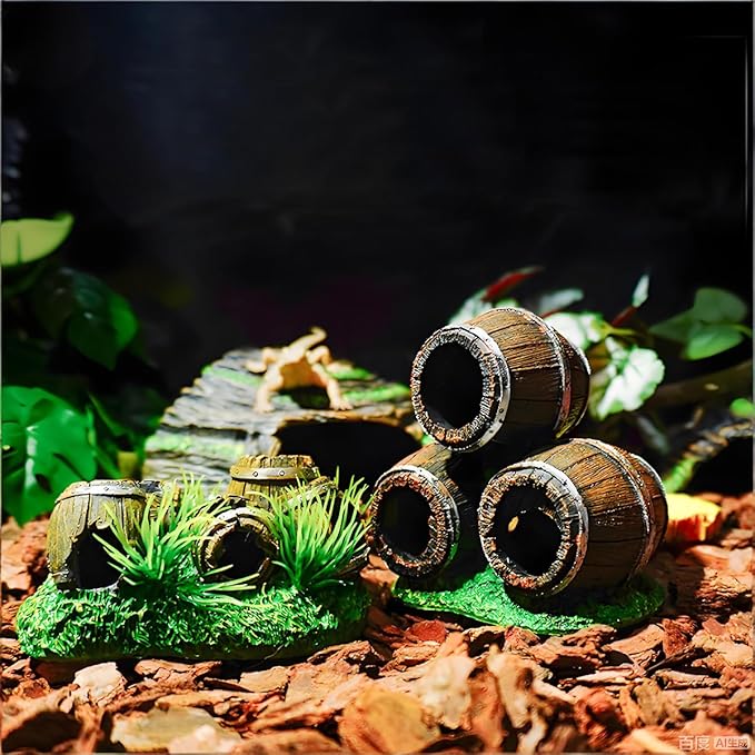 Aquarium Decorations Cave – Resin Fish Tank Ornament Barrel Hideout for Betta, Shrimp & Small Fish, Rock Cave Shelter Breeding & Hiding Decor Broken Barrel Aquarium Decoration (Broken Barrel-01)