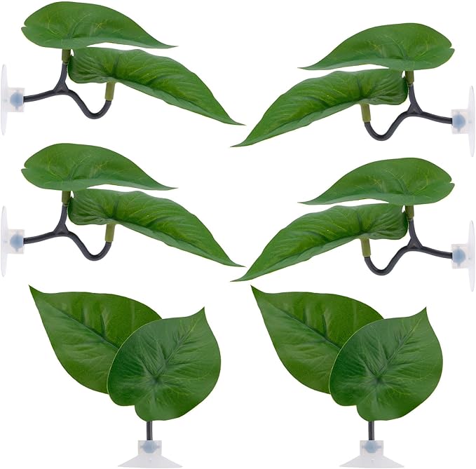 6pcs Double Layer Betta Leaf Hammock, Realistic Plastic Big & Small Leaf Fish Tank Decor with Suction Cups Branches Aquarium Plants for Betta Fish Resting Bed Spawning Ground