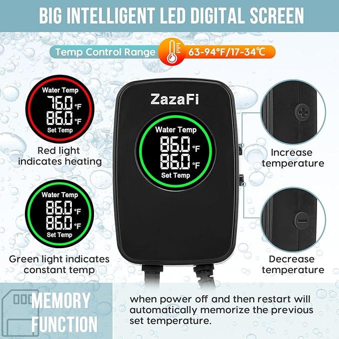 Aquarium Heater 200W, Fish Tank Heater with High-Temperature Protection and Turtle Tank Heater with Automatic Power-Off When Leaving Seawater or Freshwater.