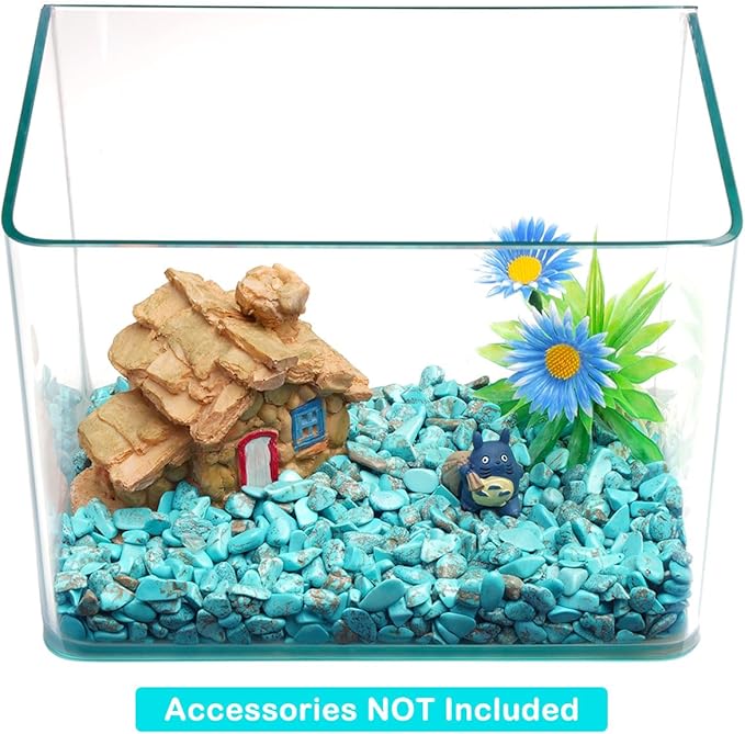 WAYBER 2 Lbs/920g Green Turquoise Decorative Stones Irregular Aquarium Pebbles Crystal Rocks Quartz Gravels for Fish Turtle Tank/Succulent Plants/Air Plants Decoration (Fill 2 Cups)