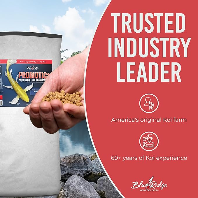 Blue Ridge Fish Food 25lb, Probiotic Plus 3/16" Floating Pellet, Koi Goldfish Food