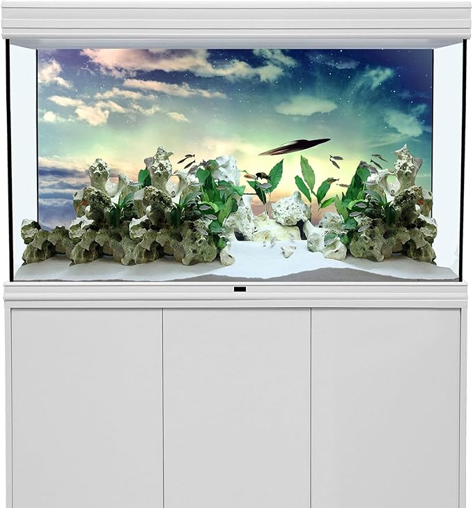 AWERT 48x20 inches Outer Space Aquarium Background UFO in Sky Clouds Fish Tank Background Science Fiction Terrarium Background