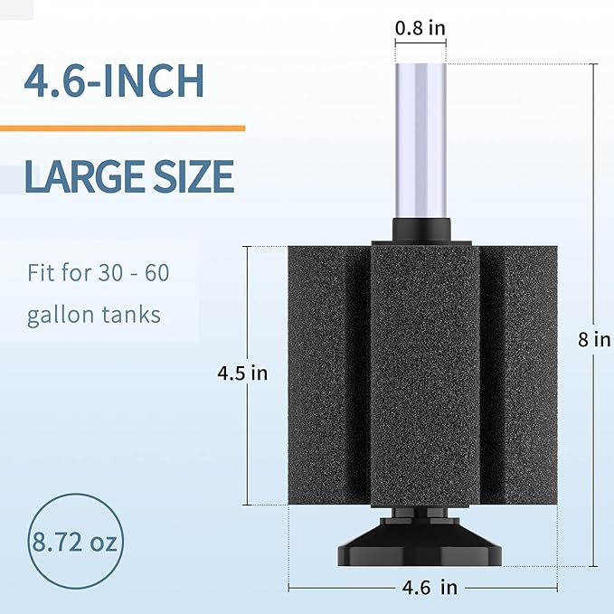 Pawfly 254 GPH Aquarium Air Pump with Large Bio Sponge Filter Multi-Port Air Flow Control Lever Valve Splitter and Airline Tubing for Fish Tanks Ponds and DWC Systems