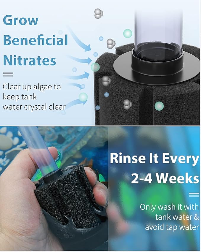 Pawfly Aquarium Air Pump with Nano Bio Sponge Filter Kit Air Control Valve Airline Tubing and Check Valve Accessories