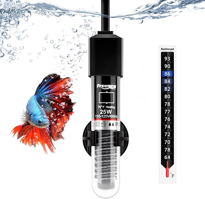 FREESEA Aquarium Fish Tank Heater: 25W/50W/100W/300W Small Submersible Aquarium Heater with Preset Temperature for 1-5 Gallon Betta Turtle Freshwater Saltwater Tank