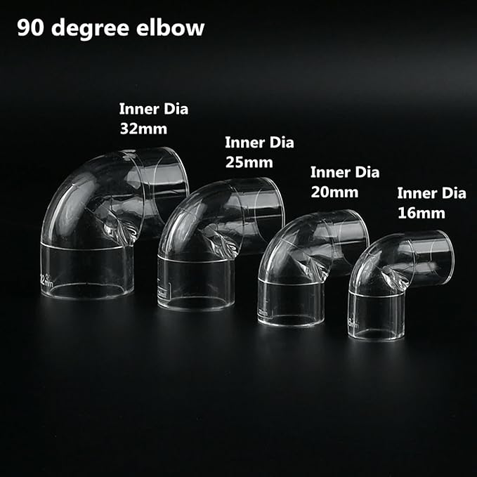 16 20 25 32 40 50mm Acrylic Pipe 90 Degree Elbow Transparent Plexiglass Fish Aquarium Water Tank Accessories Tank Tee Way Joints, Silver, 20mm