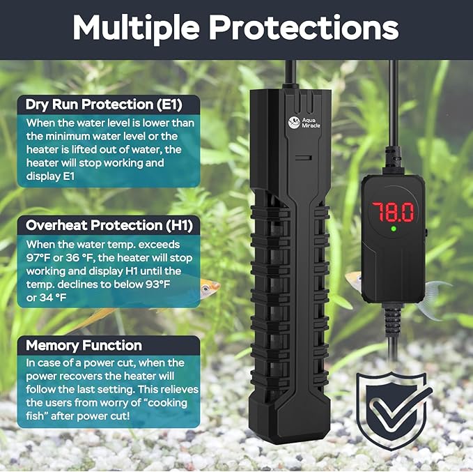 AquaMiracle Aquarium Heater, 300W Submersible Fish Tank Heater with LED Digital Display, Overheat Protection & Auto Power-Off When Out of Water, for Freshwater and Saltwater Fish Tanks (40-75 Gal)