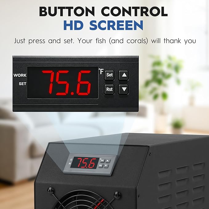 Small Aquarium Chiller 15gal/60L, Quiet Water Chiller for Household Fish Tanks Coral Reef Axolotl Hydroponics, Fish Tank Chiller 110V with Water Pump