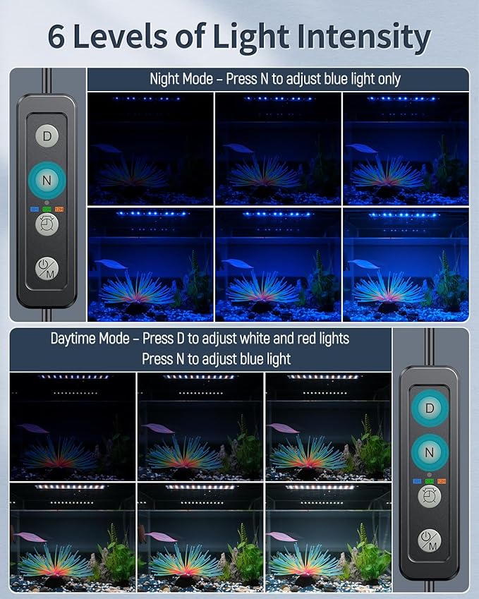 Pawfly 21W Aquarium LED Light for 30 to 36 Inch Extendable Fish Tank Light with Full Spectrum Brilliant White Blue Red Lights with Daytime & Night Modes Timer Auto On/Off Adjustable Brightness