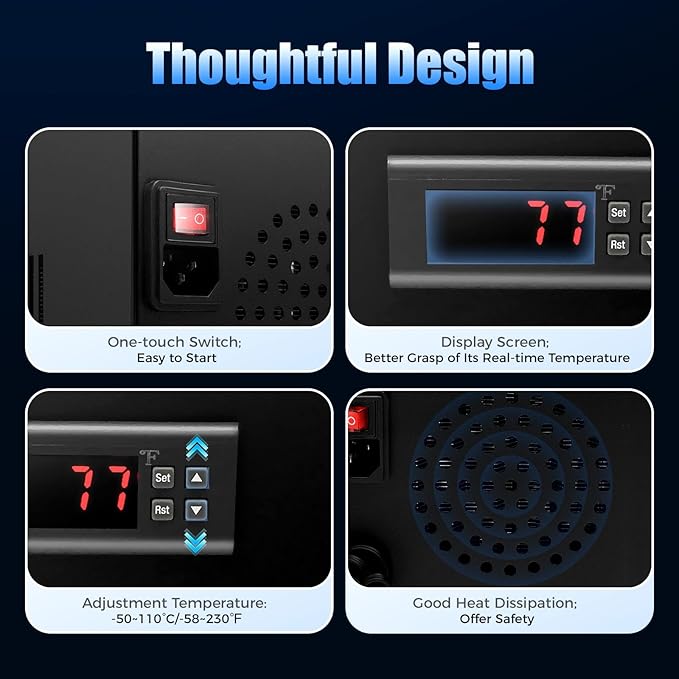 15.85Gal Aquarium Chiller, 200W 110V Cooling Machine with Temperature Probe Line, 60L Fish Tank Cooler Aquarium Water Chiller -58-230℉ Temp Adjustable for Fish Tank Axolotl Coral Reef Tank