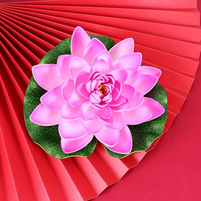 POPETPOP 6PCS Lotus Fake Pond Plants - Artificial Floating Water Lily Lotus Pool Decor - Realistic Water Lily Pads for Home Outdoor Patio Aquarium Wedding Party Decorations