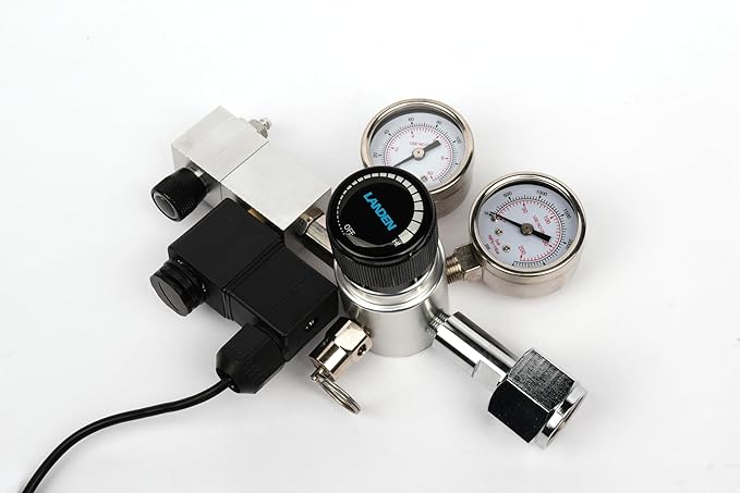 LANDEN AverVita Adv CO2 Regulator, Big Dual Gauges Display, 12V DC Solenoid with Bubble Counter and Check Valve, Safety Assurance, Fits CGA320 CO2 Cylinder Includes CO2 Indicator Solution Kit
