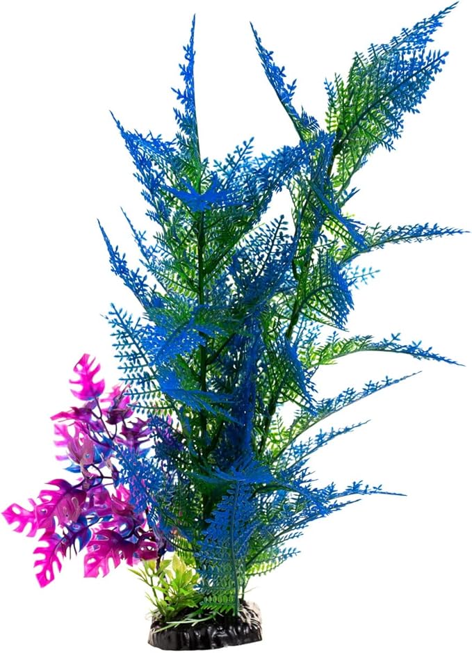 CNZ Aquarium Decor Fish Tank Decoration Ornament Artificial Plastic Plant Green/Blue, 15.7-inch