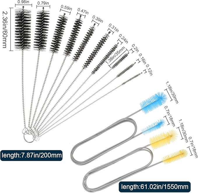 12 Pieces Aquarium Filter Brush Set Flexible Double Ended Hose Pipe Cleaning Stainless Steel Nylon Long Tube Cleaning Brush for Fish Tank Kitchen Glasses Drinking Straws Keyboard