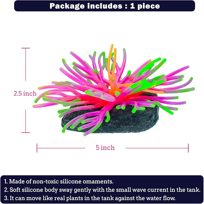 Dynamic Glow in The Dark Aquarium Decorations Unleashing Visual Effects with Soft Silica Gel, Changing Lights Colorful Glowing Coral Ornaments for Fish Tank Decor (Green, Sardine Coral)