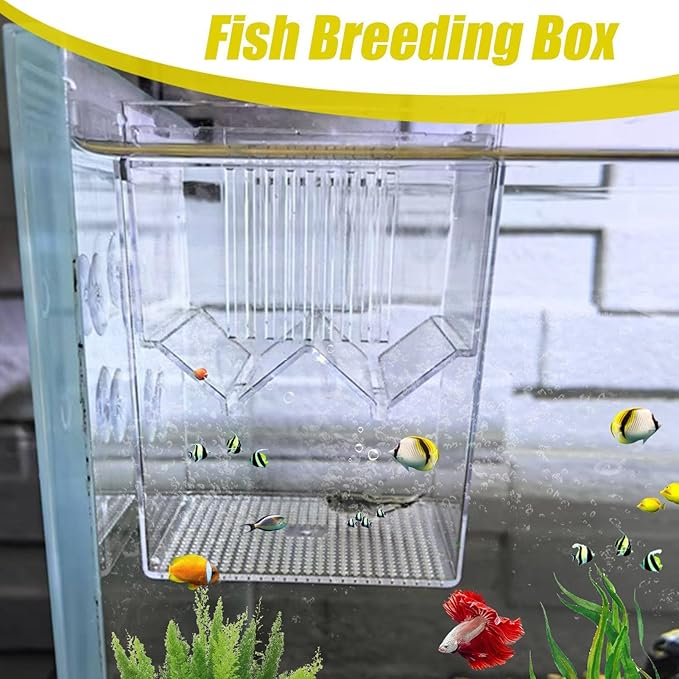 Aquarium Breeder Box – Fish Breeding Tank Box, Floating Fish Isolation Box With Suction Cups, Fish Egg Hatching Box For guppiess & Betta, Small Fish Breeder Tank, Fish Hatchery Box For Aquariums