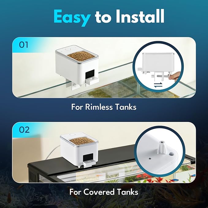 Automatic Fish Feeder for Aquarium, Moisture-Proof Adjustable Food Dispenser, APP Control with Timer, Four Precision Feed Funnels USB Powered Suitable for Small Tank Pelleted Food Black