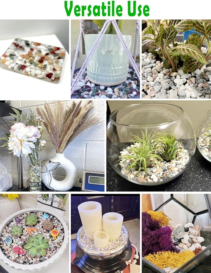 Natural Decorative Pebbles Rocks Polished Tterrarium Gravel White Stones with Red, Green, and Yellow Pastel Accents Mixed Color Aquarium Stones Garden Accessories Top Dressing for Bonsai Potted 2.2lbs