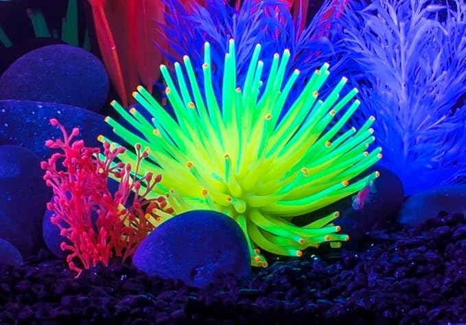 GloFish Yellow Anemone Ornament, Detailed Aquarium Ornament, Creates A Glowing Effect