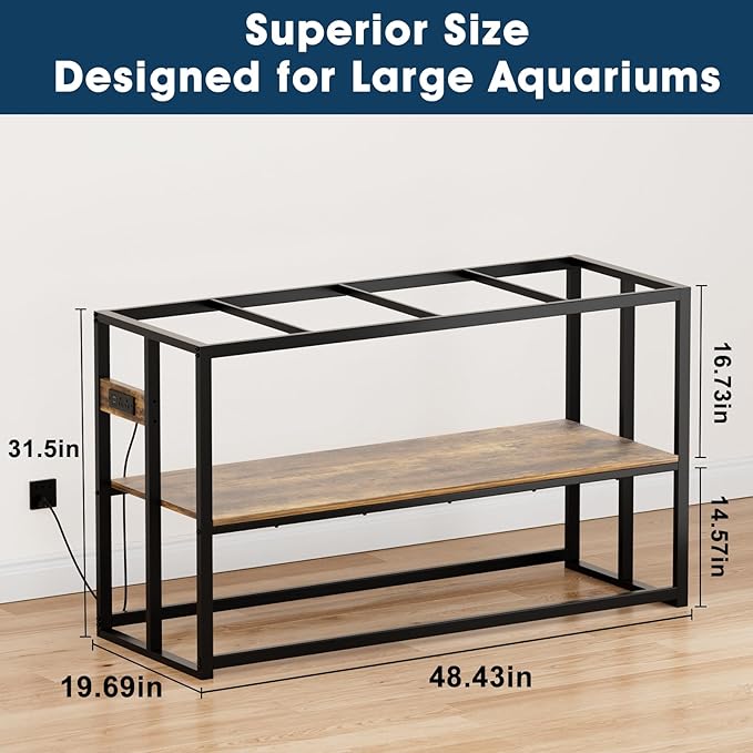 Urban Deco 55-75 Gallon Fish Tank Stand with Power Outlets, 900LBS Capacity Aquarium Stand, Metal Fish Tank Stand Dual-Layer Design Terrarium Stand, Rustic Brown