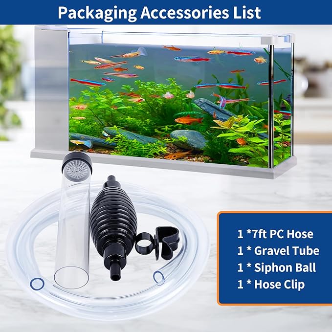 7ft Aquarium Gravel Vacuum Cleaner, Fish Tank Water Changer, Hand Pump Siphon
