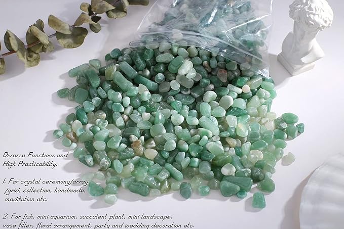 Green Aventurine Crystal Polished Rocks 0.3-0.4" Tumbled Stones Chips Stone Crushed Quartz Natural Gem Home Decoration Aquarium Plants Cacti Vase Filler Landscape Bottom Ornament 0.6lb 250G