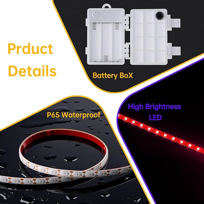 Shangyuan Marine LED Strip Lights with Battery Box for Pontoon Under Deck Lights, Battery Operated Boat Interior Lights for Fishing Sailboat Kayak, Boat Accessories, 5m (16.4ft) (red)