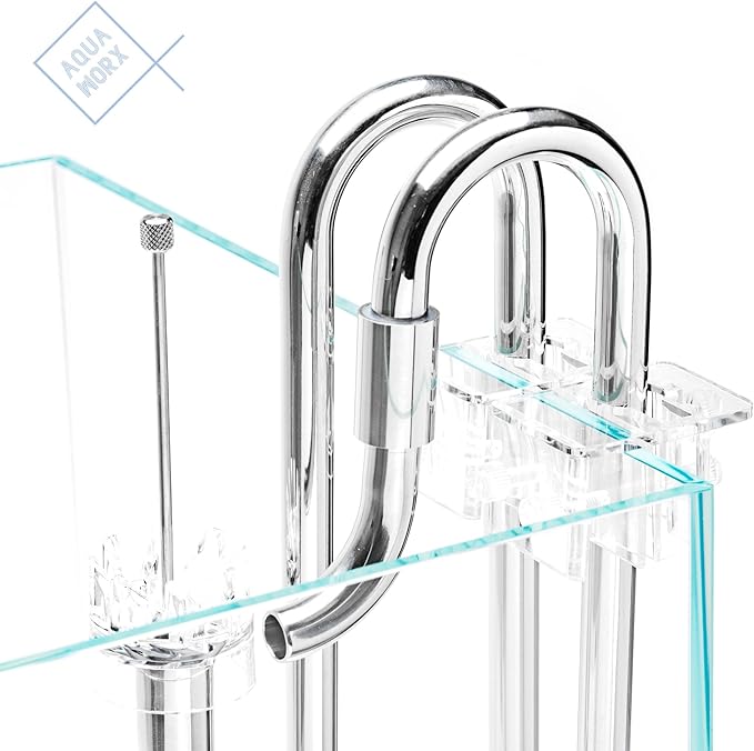 Aqua Worx Flux Stainless Steel Lily Pipe w/Skimmer Set - Inflow & Outflow Water Pipe w/Aquarium Surface Skimmer Freshwater Aquarium Supplies, Aquarium Water Tubing - 12/16MM (1/2 in) + Skimmer