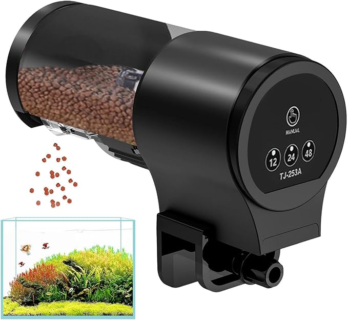 Automatic Fish Feeder for Aquarium - Auto Food Dispenser with Timer, 100ml Household Food Dispenser, with 12H 24H 48H Timer for Small Tank, Guppy Koi Cichlid Turtle Betta Shrimp Tetra360