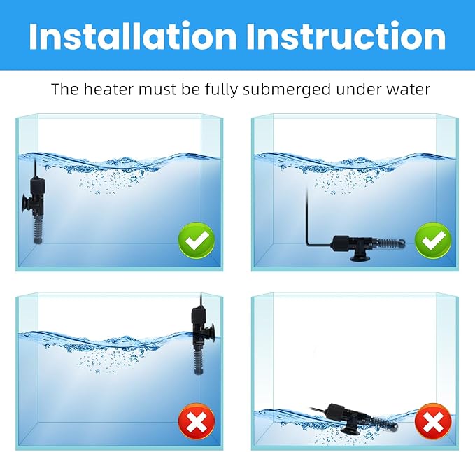 AQUANEAT Aquarium Heater, 50W Small Betta Fish Tank Heater, Mini Preset Water Thermostat with a Thermometer
