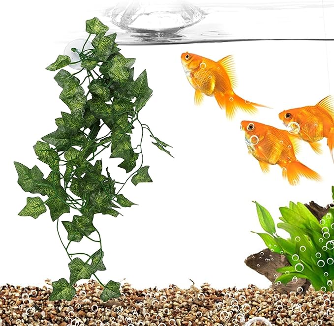 Pssopp Lifelike Plant Decorative Hanging Silk Terrarium Plant with Suction Cup for for Reptile Rainforest Box Aquarium Landscape(NFF‑87)