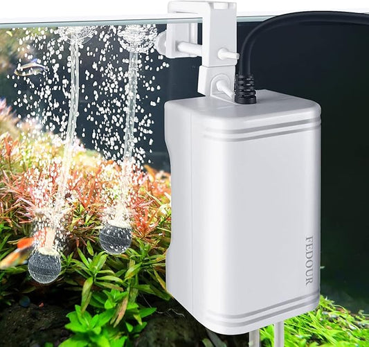 FEDOUR Mini Aquarium Air Pump, 20GPH 48GPH Fish Tank Hang on Oxygen Pump, Ultra Quiet Aquarium Bubbler for up to 60 Gallon Fish Tank