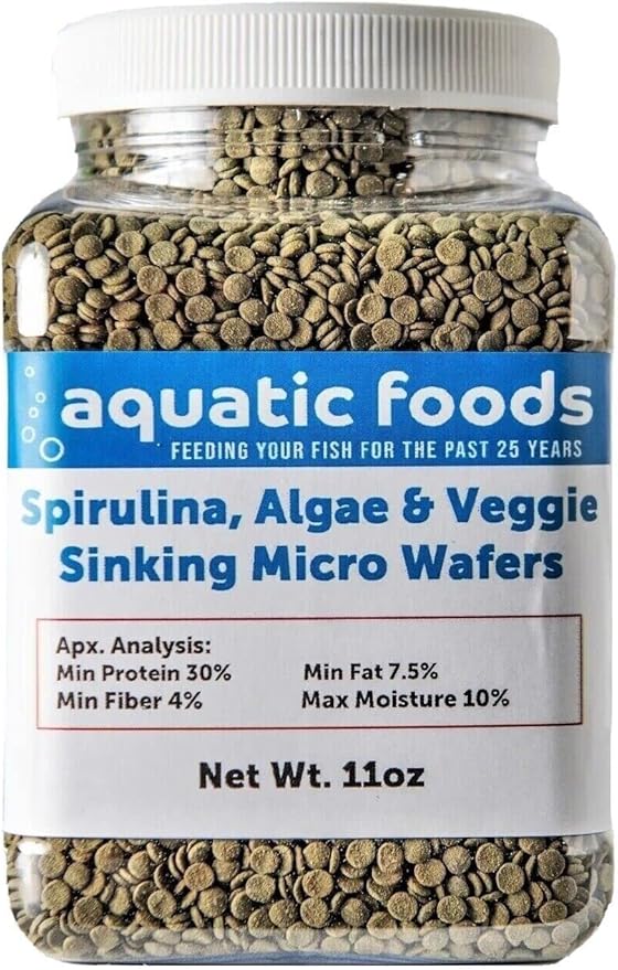 Wafers 3.5mm - 1/8" Spirulina, Algae & Veggies, Sinking Micro Wafers for All Tropical Fish, African Cichlids, Catfish, All Bottom Fish, Shrimp, Snails, Crabs…11oz Small Jar