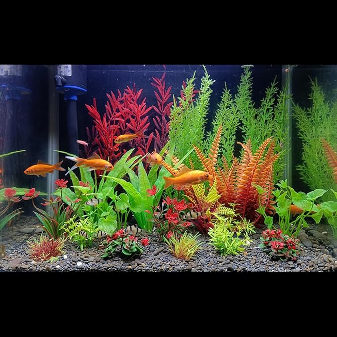 Aquarium Plants,Artificial Fish Tank Decorations Decor Plastic Plants Set 18 Pcs Landscaping Decorations Fish Tank Accessories,Small to Large,Tc1801