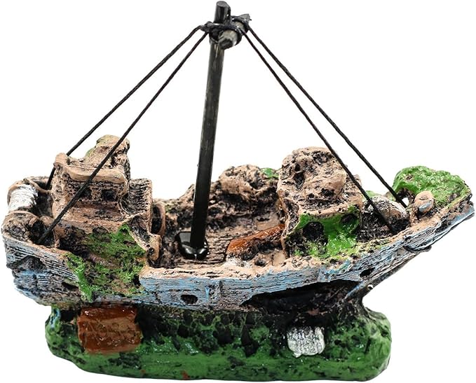 Fish Tank Shipwreck Decoration, Ship Aquarium Sunken Treasure Landscaping, Old Pirates Ship Resin Crafted for Fish Hideout