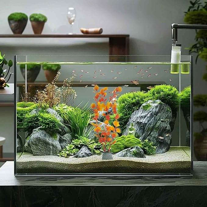 6PCS 10 Inches Tall Orange Seaweed Grass Artificial Aquarium Plants, Plastic Fish Tank Decorations for Freshwater and Saltwater Tanks
