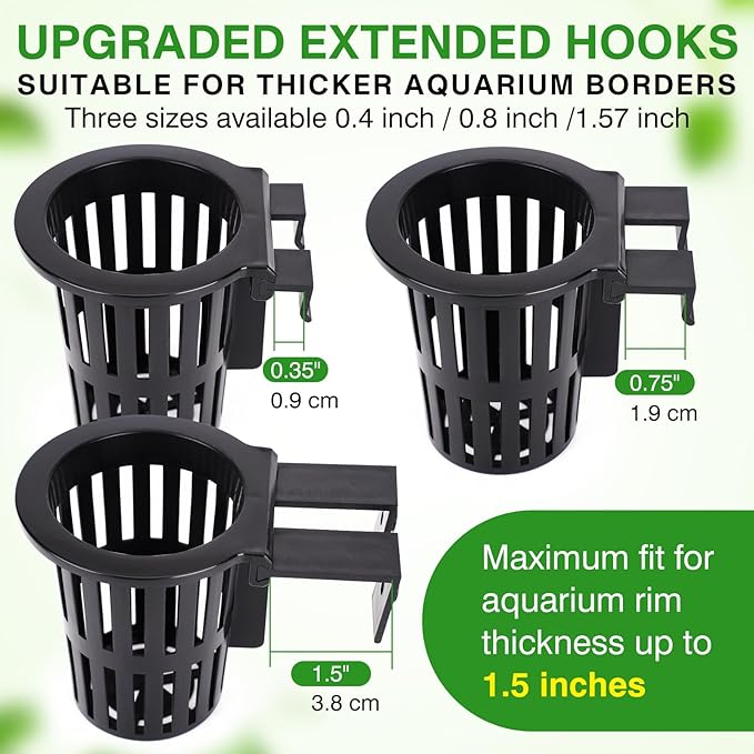 Borlech 2025 New Upgraded Large Aquarium Plant Holder with 1.57-inch Extension Hooks and Suction Cups for Fish Tank Aquaponic Plant Cultivation and Aquascape Accessories Decorations (4 PCS)