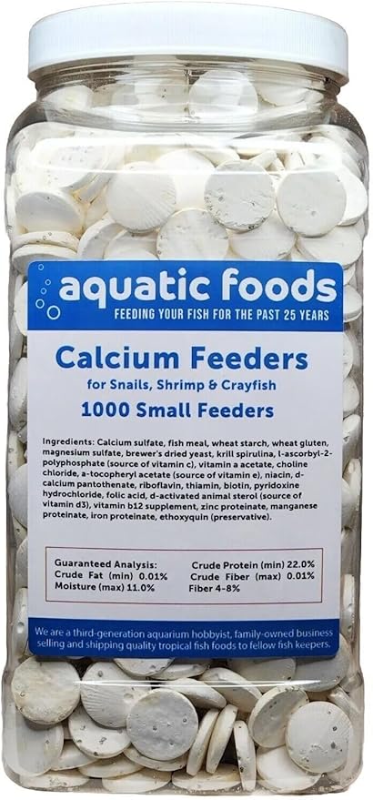 Calcium Feeder Disks for Shrimp, Snails, Crabs, Crayfish, Hermit Crabs and All Tropical Fish, 1000 Count Jar of Small Feeder Disks