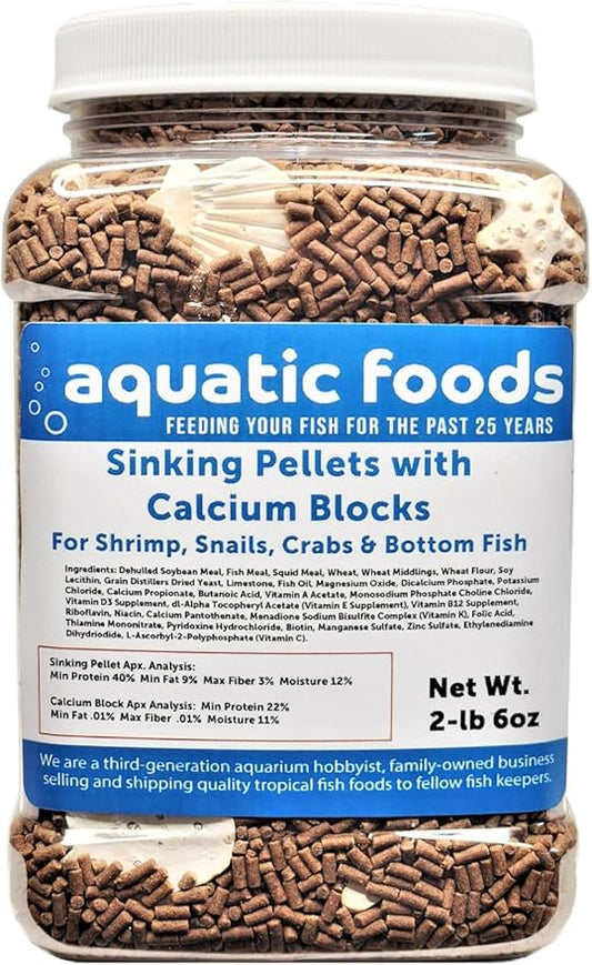 Calcium Shells Included in These Shrimp Pellets 40% Protein 1/16" x 3/8" Sinking Pellets, for Shrimp, Snails, Crabs, Catfish, Plecos for All Tropical Fish, Zeigler…2-lb 6oz Med Jar